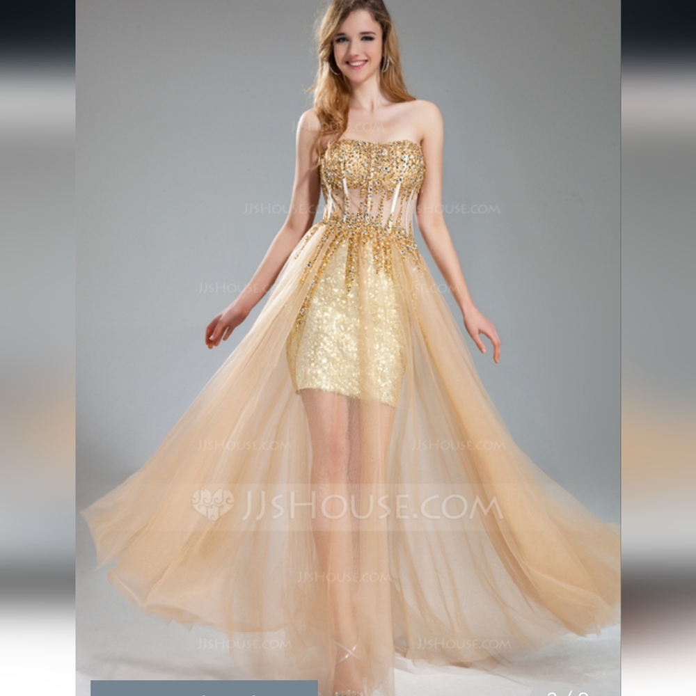 JJs house A-line Sweetheart Floor-Length Tulle Sequin Prom Dresses With Beading - Picture 12 of 16